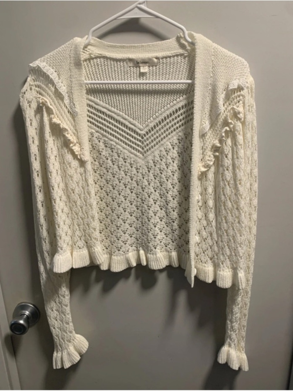 NWOT Cream Cardigan with Ruffle Trim